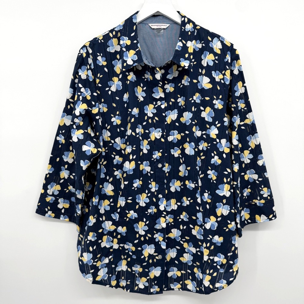 Allison Daley Top Shirt Blouse Size 20W Floral 3/4 Sleeves Button Cottagecore 2X